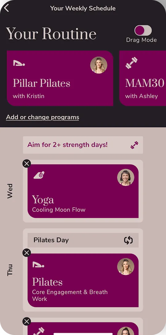 Menovation custom routine scheduling feature