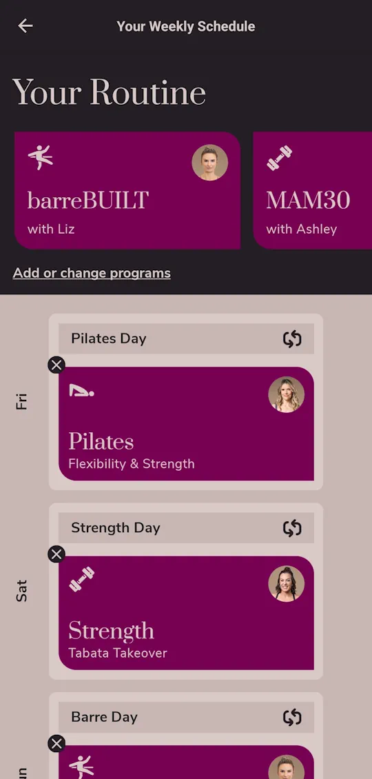 Menovation customized workout routine editor