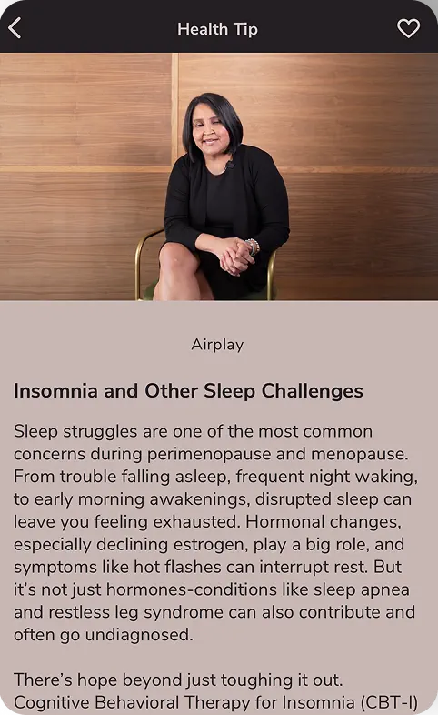 Menovation sleep health tip example