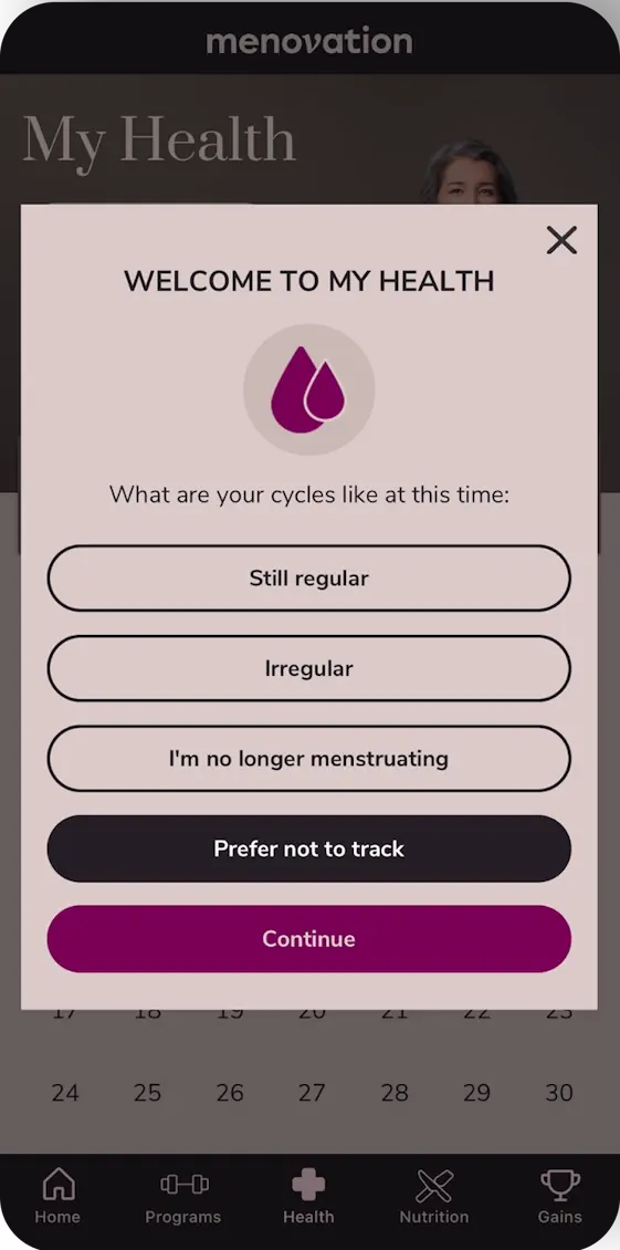Menovation daily symptoms tracking feature