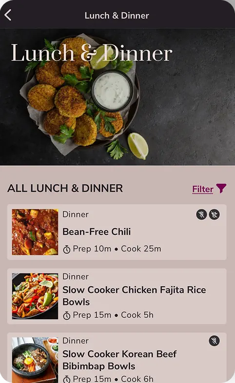 Menovation recipe categories feature