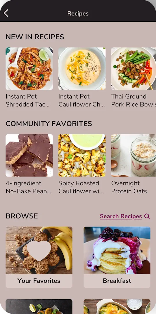 Menovation recipes selection feature