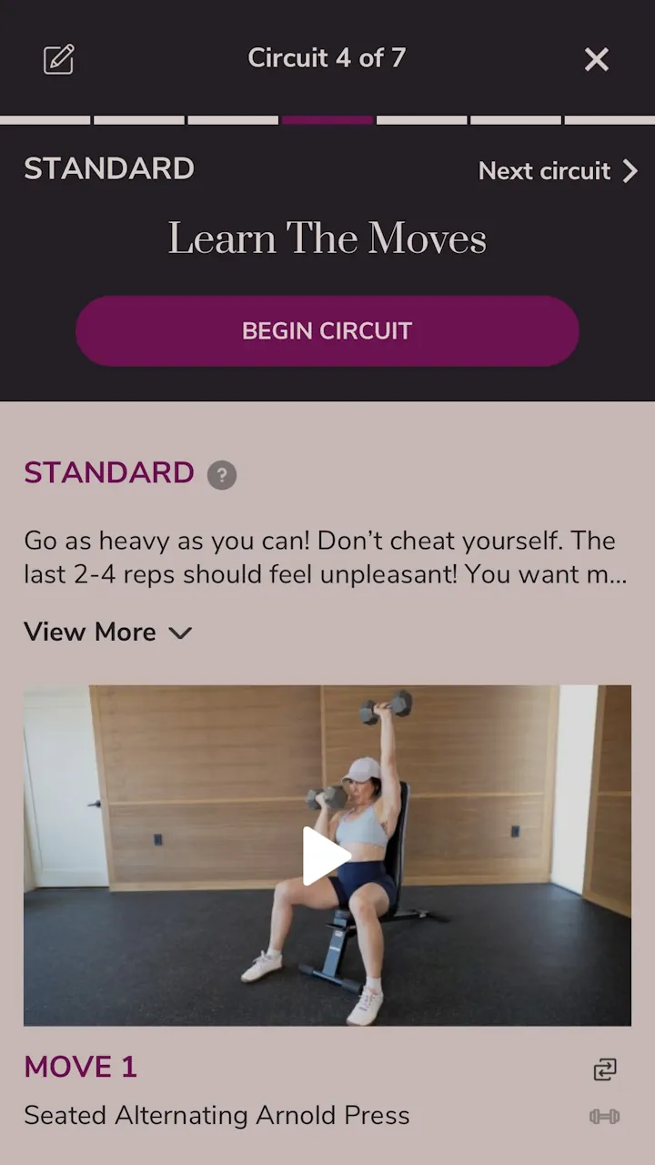MAM Elite workout example in app