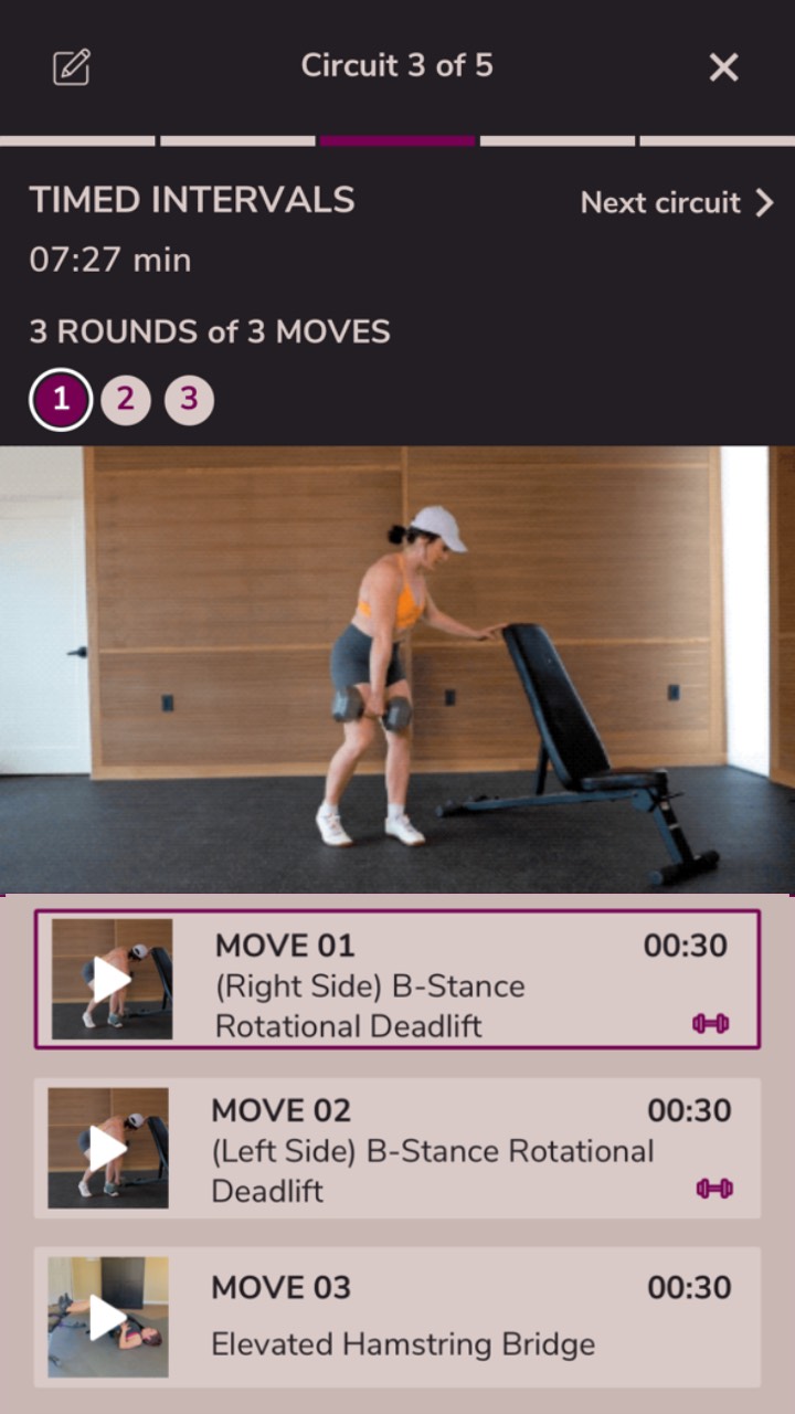MAM Bridge workout example in app